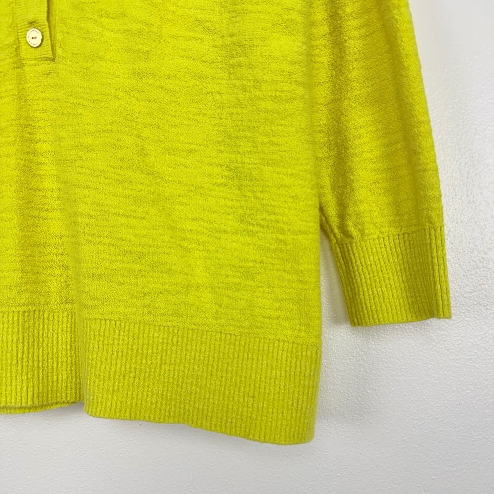 LOFT Henley Sweater Top Size M Bright Yellow Knit Cotton Blend 3/4 Sleeves Chic - Picture 5 of 14